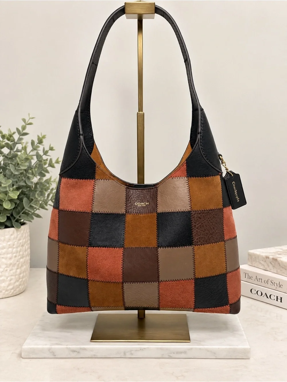 Coach Patchwork Shoulder Bag in Black, Brown, Tan and Rust